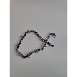 Silver Tone Multi Color Dragonfly Link Bracelet Nature Colorful Boho